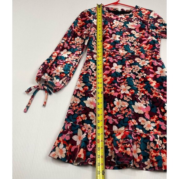 Bcbgeneration Velvet Floral Print Ruffle Trim Colorful Mini Dress Size 4 - Picture 5 of 13